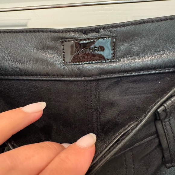 L1. MOTHER Rider Ankle Faux-Leather Black Fleece Lined Pants - Picture 3 of 11